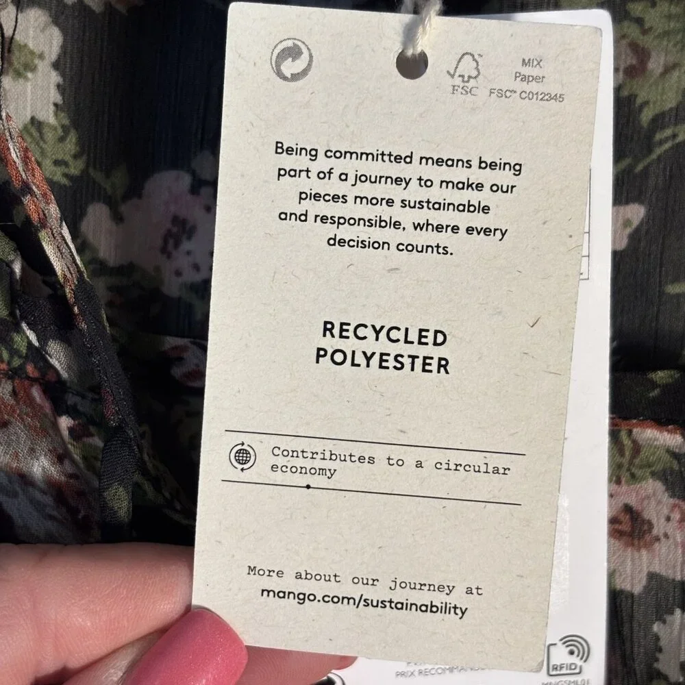 Mango Floral Print Sheer Blouse US 12 Black Multicolor Long Sleeve Lightweight - Picture 8 of 12